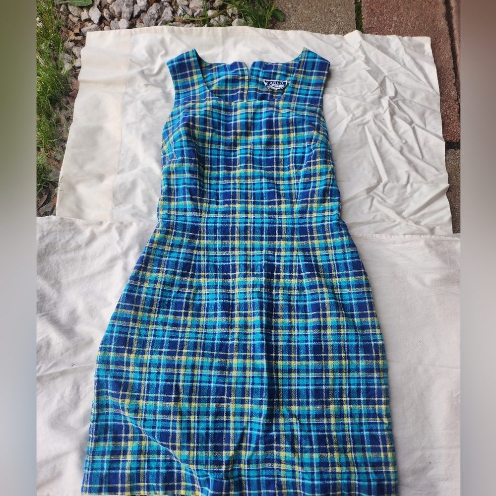 Blue Plaid Sleeveless Dress